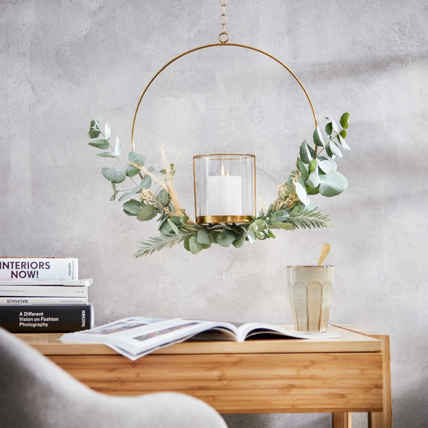 Hängedeko-Ring Mit Glaseinsatz Ø40cm LUNA In Gold - Image 2