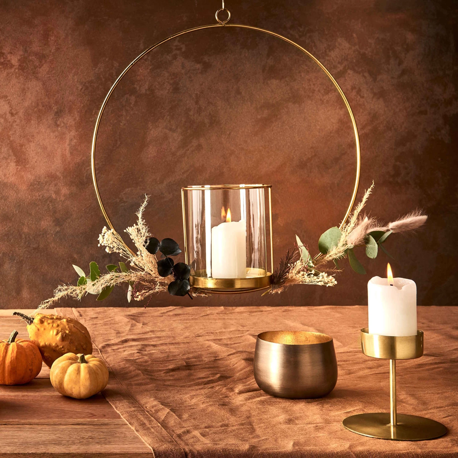 Hängedeko-Ring Mit Glaseinsatz Ø40cm LUNA In Gold - Image 5