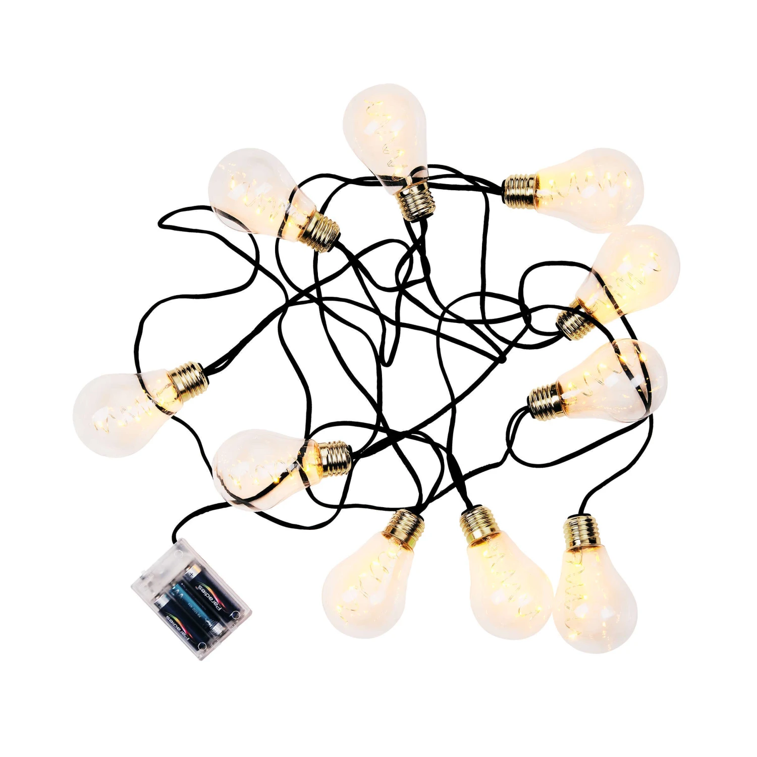 LED Lichterkette Mit Naturseil 10 Lichter, Batteriebetrieben BULB LIGHTS In Schwarz - Image 2