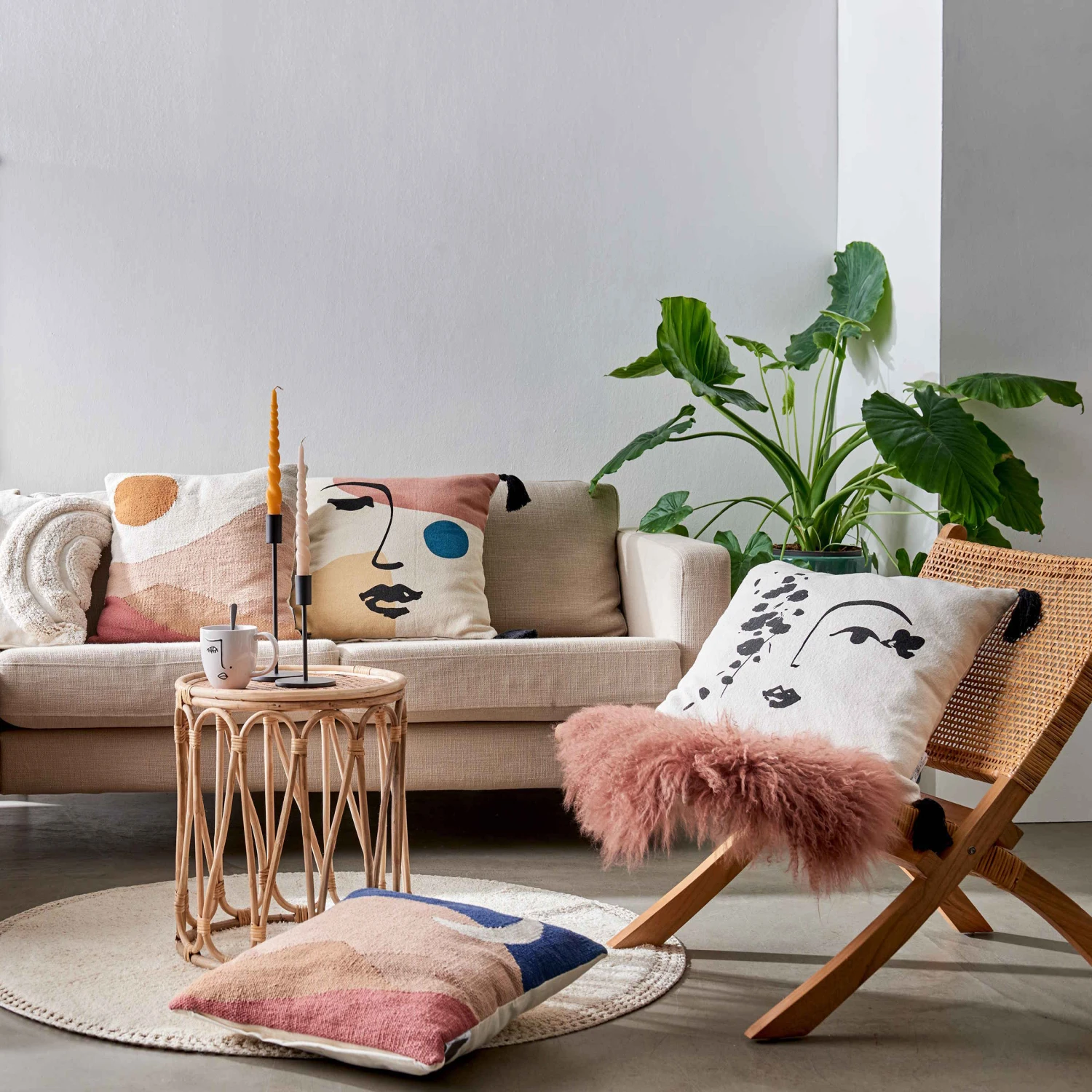 Teppich Hochflor Mit Makramé Ø120cm BOHO LOUNGE In Beige - Image 2