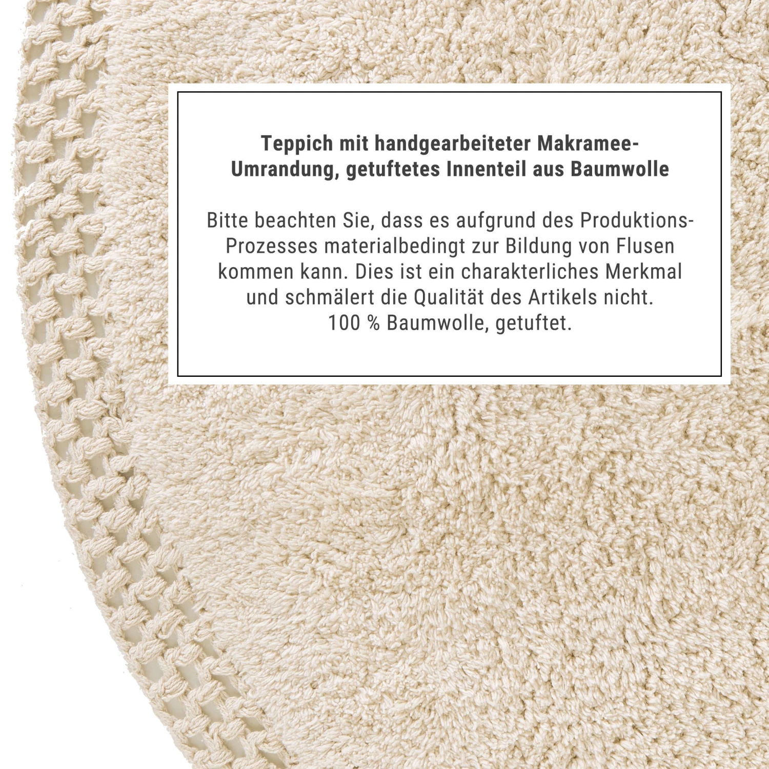 Teppich Hochflor Mit Makramé Ø120cm BOHO LOUNGE In Beige - Image 3