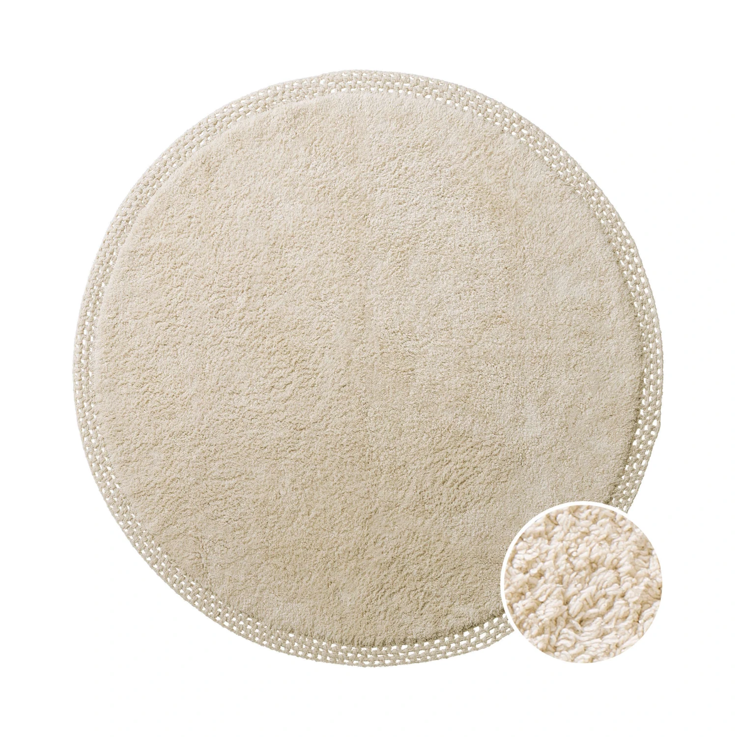 Teppich Hochflor Mit Makramé Ø120cm BOHO LOUNGE In Beige